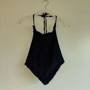 Linen Black Halter cropped Top with triangle hem